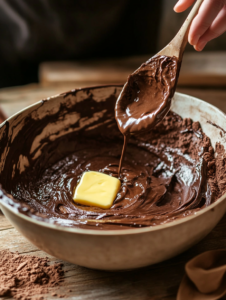 In a saucepan, melt butter, then whisk in cocoa powder