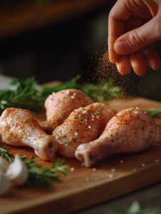 Pat the chicken drumsticks dry with a paper towel to remove excess moisture.