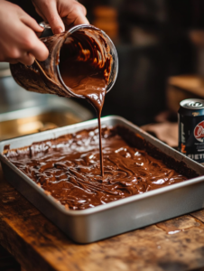 Pour the batter into the prepared baking pan, spreading evenly.