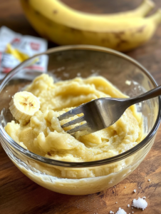 In a large mixing bowl, mash the ripe bananas until smooth.